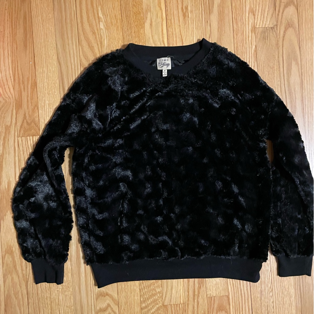 Como Vintage Black Faux Fur Fuzzy Sweater